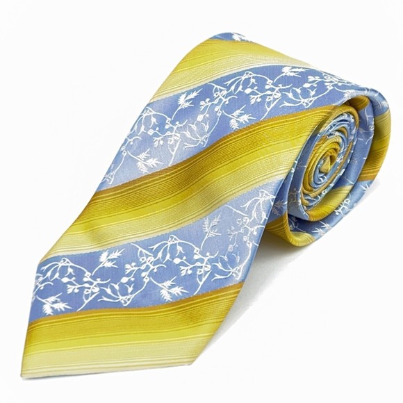 Light Blue Yellow Diagonal Striped Lorenzo Cana Tie Silk Hand Made Necktie - Picture 3 of 12